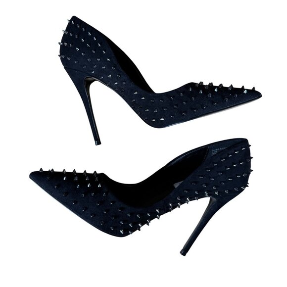 Steve Madden Daisie Spiked Pointed Toe Black Suede Heels Pumps Size 7.5 - Picture 5 of 8